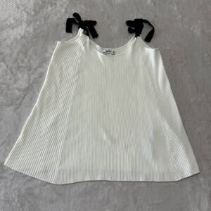 Zara Knit‎ Women's Sleeveless Ribbed Sweater Tank S White Black Shoulder Ties